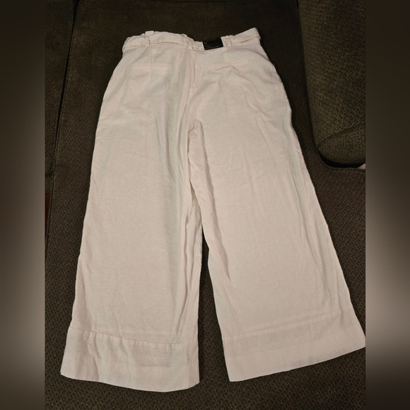 Banana Republic Linen Pants Womens 14 White Blake Cropped Mid Rise Belted - Picture 10 of 13